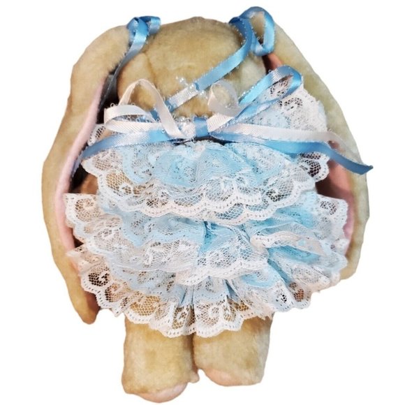 Vintage Bunny Rabbit Stuffed Animal Plush Blue 7" Jointed with Outfit Easter - Picture 6 of 13